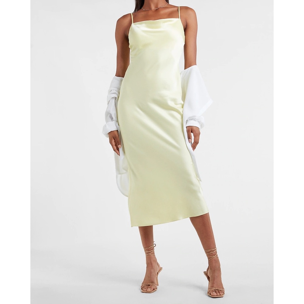 Express pale yellow satin maxi slip dress